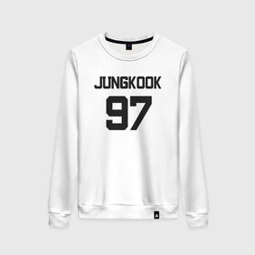 Женский свитшот хлопок с принтом BTS - Jungkook 97 в Белгороде, 100% хлопок | прямой крой, круглый вырез, на манжетах и по низу широкая трикотажная резинка  | boysband | bts | jungkook | jungkook 97 | k pop | korea | korean | music | бтс | джонгук | к поп | кей поп | корейская | корейский | корея | кпоп | музыка | чонгук