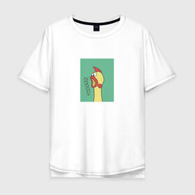 Мужская футболка хлопок Oversize с принтом The screaming chicken в Белгороде, 100% хлопок | свободный крой, круглый ворот, “спинка” длиннее передней части | mem | кричащая курица | курица | мем | петух | прикол | птица | птичка