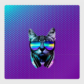 Магнитный плакат 3Х3 с принтом Кот очки наушники модный в Белгороде, Полимерный материал с магнитным слоем | 9 деталей размером 9*9 см | градиент | диджей | кот | котик | котофан | котофей | котэ | кошка | модный | музыкант | наушники | очки | стильный | фиолетовый