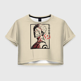 Женская футболка Crop-top 3D с принтом Cукуна в Белгороде, 100% полиэстер | круглая горловина, длина футболки до линии талии, рукава с отворотами | fushiguro | gojo | itadori | jujutsu | kaisen | kugisaki | megumi | nobaru | satoru | sukuna | yuji | битва | гето | годжо | дзюго | итадори | кенто | кугисаки | магическая | махито | мегуми | нанами | нобара | пальцы | сатору | сугуру | сукуна