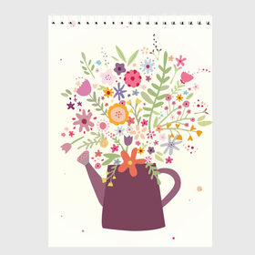Скетчбук с принтом Цветы в чайнике в Белгороде, 100% бумага
 | 48 листов, плотность листов — 100 г/м2, плотность картонной обложки — 250 г/м2. Листы скреплены сверху удобной пружинной спиралью | Тематика изображения на принте: рисунок | цветы | цветы в чайнике | чайник