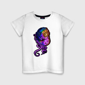 Детская футболка хлопок с принтом Водолаз в Белгороде, 100% хлопок | круглый вырез горловины, полуприлегающий силуэт, длина до линии бедер | водолаз | водолазный костюм | море | морские жители | океан | осьминог | щупальца осьминога