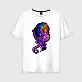 Женская футболка хлопок Oversize с принтом Водолаз в Белгороде, 100% хлопок | свободный крой, круглый ворот, спущенный рукав, длина до линии бедер
 | водолаз | водолазный костюм | море | морские жители | океан | осьминог | щупальца осьминога