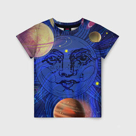 Детская футболка 3D с принтом Астрология планет в Белгороде, 100% гипоаллергенный полиэфир | прямой крой, круглый вырез горловины, длина до линии бедер, чуть спущенное плечо, ткань немного тянется | астрология | звезды | космос | планеты | созвездия