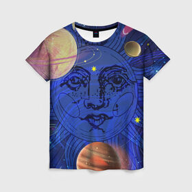 Женская футболка 3D с принтом Астрология планет в Белгороде, 100% полиэфир ( синтетическое хлопкоподобное полотно) | прямой крой, круглый вырез горловины, длина до линии бедер | астрология | звезды | космос | планеты | созвездия