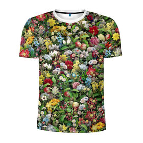Мужская футболка 3D спортивная с принтом Море цветов в Белгороде, 100% полиэстер с улучшенными характеристиками | приталенный силуэт, круглая горловина, широкие плечи, сужается к линии бедра | 8 марта | букет | клумба | луг | паттерн | растения | розы | ромашки | цветок | цветочки | цветочный | цветы