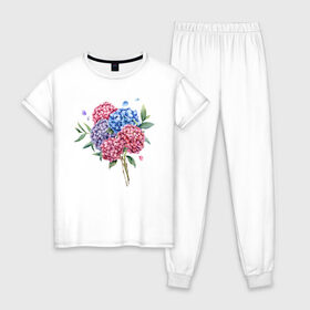 Женская пижама хлопок с принтом букет гаотензий в Белгороде, 100% хлопок | брюки и футболка прямого кроя, без карманов, на брюках мягкая резинка на поясе и по низу штанин | 8 марта | весна | девушке | женский | мама | подарок | тренд | феминизм | цветы