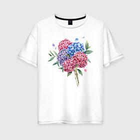 Женская футболка хлопок Oversize с принтом букет гаотензий в Белгороде, 100% хлопок | свободный крой, круглый ворот, спущенный рукав, длина до линии бедер
 | 8 марта | весна | девушке | женский | мама | подарок | тренд | феминизм | цветы