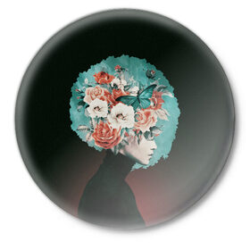 Значок с принтом Girl in flowers в Белгороде,  металл | круглая форма, металлическая застежка в виде булавки | 8 марта | лучшая в мире | мама | подарок | подарок женщине | подарок любимым | подарок на 8 марта | самая лучшая  в мире | семья