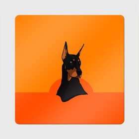 Магнит виниловый Квадрат с принтом Доберман в Белгороде, полимерный материал с магнитным слоем | размер 9*9 см, закругленные углы | верный друг | графика | животное | защитник | красивый пес | природа | рисунок | собака | сторож