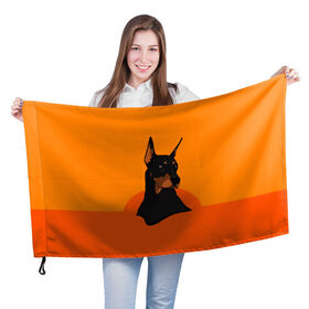 Флаг 3D с принтом Доберман в Белгороде, 100% полиэстер | плотность ткани — 95 г/м2, размер — 67 х 109 см. Принт наносится с одной стороны | верный друг | графика | животное | защитник | красивый пес | природа | рисунок | собака | сторож