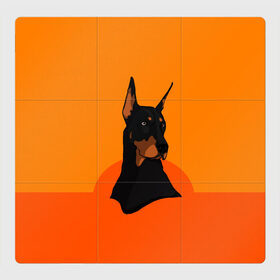 Магнитный плакат 3Х3 с принтом Доберман в Белгороде, Полимерный материал с магнитным слоем | 9 деталей размером 9*9 см | верный друг | графика | животное | защитник | красивый пес | природа | рисунок | собака | сторож