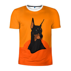 Мужская футболка 3D спортивная с принтом Доберман в Белгороде, 100% полиэстер с улучшенными характеристиками | приталенный силуэт, круглая горловина, широкие плечи, сужается к линии бедра | верный друг | графика | животное | защитник | красивый пес | природа | рисунок | собака | сторож