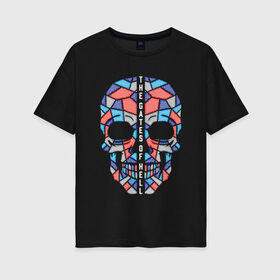 Женская футболка хлопок Oversize с принтом Череп в Белгороде, 100% хлопок | свободный крой, круглый ворот, спущенный рукав, длина до линии бедер
 | абстракция | кости | мозаика | паззл | скелет | чеперушка | череп