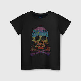 Детская футболка хлопок с принтом Пиксельный череп в Белгороде, 100% хлопок | круглый вырез горловины, полуприлегающий силуэт, длина до линии бедер | абстракция | кости | мозаика | паззл | скелет | чеперушка | череп