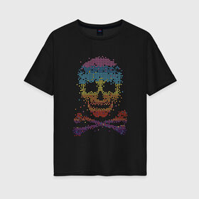 Женская футболка хлопок Oversize с принтом Пиксельный череп в Белгороде, 100% хлопок | свободный крой, круглый ворот, спущенный рукав, длина до линии бедер
 | абстракция | кости | мозаика | паззл | скелет | чеперушка | череп