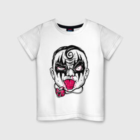 Детская футболка хлопок с принтом Rock Baby в Белгороде, 100% хлопок | круглый вырез горловины, полуприлегающий силуэт, длина до линии бедер | Тематика изображения на принте: kiss | music | rock | глэм | голова | грим | лицо | музыка | ребенок | рок | хипстер