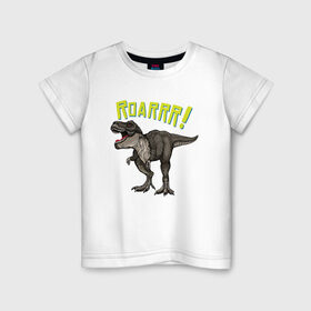 Детская футболка хлопок с принтом Динозавр T-rex в Белгороде, 100% хлопок | круглый вырез горловины, полуприлегающий силуэт, длина до линии бедер | dino | t rex | дино | динозавр | животное | зверь | тирекс | хещник