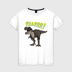 Женская футболка хлопок с принтом Динозавр T-rex в Белгороде, 100% хлопок | прямой крой, круглый вырез горловины, длина до линии бедер, слегка спущенное плечо | dino | t rex | дино | динозавр | животное | зверь | тирекс | хещник