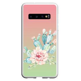 Чехол для Samsung Galaxy S10 с принтом суккулент градиент в Белгороде, Силикон | Область печати: задняя сторона чехла, без боковых панелей | акварель | акварельный | весна | кактус | мило | природа | растение | рисунок | суккулент | сукулент | цветение | цветок | цветущий | цветы