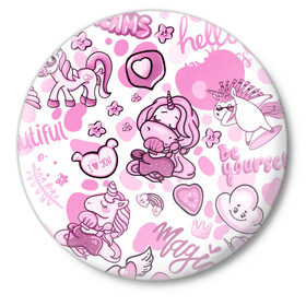 Значок с принтом Розовая мечта в Белгороде,  металл | круглая форма, металлическая застежка в виде булавки | анимэ | девочки звездочки | единороги | любовь | мечта | пони | сердце