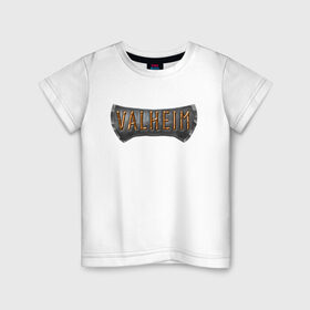 Детская футболка хлопок с принтом Valheim в Белгороде, 100% хлопок | круглый вырез горловины, полуприлегающий силуэт, длина до линии бедер | steam | valheim | валхем | выживание | игра | логотип игры | стим игра
