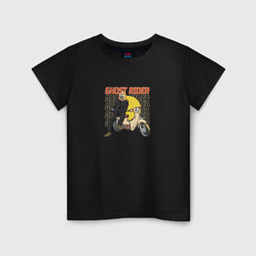 Детская футболка хлопок с принтом Ghost Rider в Белгороде, 100% хлопок | круглый вырез горловины, полуприлегающий силуэт, длина до линии бедер | Тематика изображения на принте: ghost rider | кино | мотоцикл | персонаж | призрачный гонщик | прикол | скелет | скутер | фильм | череп | юмор