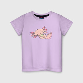 Детская футболка хлопок с принтом Аксолотль в Белгороде, 100% хлопок | круглый вырез горловины, полуприлегающий силуэт, длина до линии бедер | аксолотль | дракон | животные | мило | морской | морской дракон