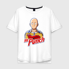 Мужская футболка хлопок Oversize с принтом Mr.Punch в Белгороде, 100% хлопок | свободный крой, круглый ворот, “спинка” длиннее передней части | anime | japan | man | manga | mr | one | proper | punch | saitama | tegunvteg | аниме | ванпанчмен | манга | мистер | мульт | пропер | сайтама | япония