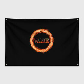 Флаг-баннер с принтом Valheim - огненный круг в Белгороде, 100% полиэстер | размер 67 х 109 см, плотность ткани — 95 г/м2; по краям флага есть четыре люверса для крепления | valheim | вальхейм | викинги | игра | компьютерный | круг | логотип | минимализм | огненный | огонь | подарок | черный