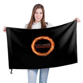 Флаг 3D с принтом Valheim - огненный круг в Белгороде, 100% полиэстер | плотность ткани — 95 г/м2, размер — 67 х 109 см. Принт наносится с одной стороны | valheim | вальхейм | викинги | игра | компьютерный | круг | логотип | минимализм | огненный | огонь | подарок | черный