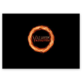Поздравительная открытка с принтом Valheim - огненный круг в Белгороде, 100% бумага | плотность бумаги 280 г/м2, матовая, на обратной стороне линовка и место для марки
 | valheim | вальхейм | викинги | игра | компьютерный | круг | логотип | минимализм | огненный | огонь | подарок | черный