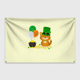 Флаг-баннер с принтом Ирландский Кот в Белгороде, 100% полиэстер | размер 67 х 109 см, плотность ткани — 95 г/м2; по краям флага есть четыре люверса для крепления | день святого патрика | ирландия | ирландский | ирландский клевер | ирландский кот | клевер | кот | патрик | с котом | святой патрик