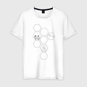 Мужская футболка хлопок с принтом Земля в Белгороде, 100% хлопок | прямой крой, круглый вырез горловины, длина до линии бедер, слегка спущенное плечо. | Тематика изображения на принте: гексагон | геометрия | горы | земля | планета | соты | шестиугольник