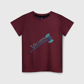 Детская футболка хлопок с принтом Valheim светлое лого с секирой в Белгороде, 100% хлопок | круглый вырез горловины, полуприлегающий силуэт, длина до линии бедер | p2p | pvp | valheim | валхейм | викинг | викинги | выживание | градиент | лого | песочница | сага | светлый | секира | скандинавы | сурвайвал