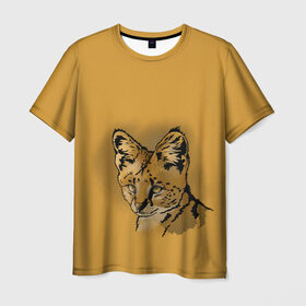 Мужская футболка 3D с принтом Сервал в Белгороде, 100% полиэфир | прямой крой, круглый вырез горловины, длина до линии бедер | африка | графика | дикий мир | животное | кошка | персонаж | природа | рисунок | хищник