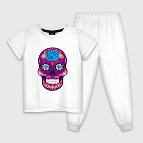 Детская пижама хлопок с принтом Skull Art в Белгороде, 100% хлопок |  брюки и футболка прямого кроя, без карманов, на брюках мягкая резинка на поясе и по низу штанин
 | art | body | bones | dead | drawing | face | graffiti | head | roses | skeleton | skul | skull | ад | арт | голова | граффити | зло | кости | лицо | металл | нарисованный | розы | рок | скелет | скул | скулл | три черепа | тьма
