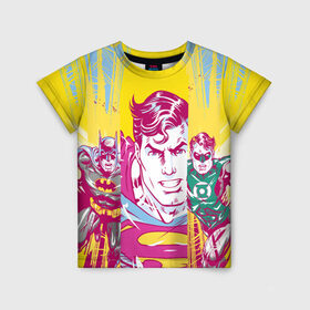 Детская футболка 3D с принтом Лига Справедливости в Белгороде, 100% гипоаллергенный полиэфир | прямой крой, круглый вырез горловины, длина до линии бедер, чуть спущенное плечо, ткань немного тянется | Тематика изображения на принте: batman | green lantern | justice league | superman | vdzabma | бэтмен | зеленый фонарь | лига справедливости | супермен