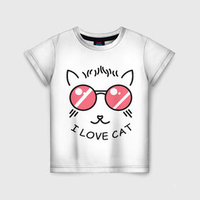 Детская футболка 3D с принтом I Love cat (я люблю котов) в Белгороде, 100% гипоаллергенный полиэфир | прямой крой, круглый вырез горловины, длина до линии бедер, чуть спущенное плечо, ткань немного тянется | Тематика изображения на принте: 8 марта | cat | i love you | kiss | love | губы | девушке | день влюбленных | зубы | киса | кот | котик | коты | люблю котов | любовь | любтмой | марта | очки | поцелуй | розовые губы | розовый | страсть | течет