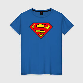 Женская футболка хлопок с принтом Superman 8 bit в Белгороде, 100% хлопок | прямой крой, круглый вырез горловины, длина до линии бедер, слегка спущенное плечо | justice league | superman | vdzabma | лига справедливости | супермен