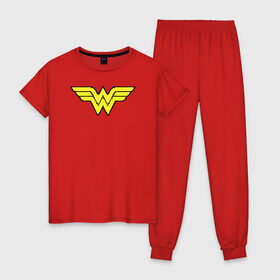 Женская пижама хлопок с принтом Wonder Woman 8 bit в Белгороде, 100% хлопок | брюки и футболка прямого кроя, без карманов, на брюках мягкая резинка на поясе и по низу штанин | justice league | vdzabma | wonder woman | лига справедливости | чудо женщина