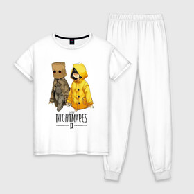 Женская пижама хлопок с принтом Little Nightmares 2 в Белгороде, 100% хлопок | брюки и футболка прямого кроя, без карманов, на брюках мягкая резинка на поясе и по низу штанин | little nightmares | игра | страшилка | страшная игра | ужас | хоррор