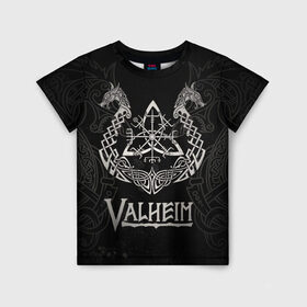 Детская футболка 3D с принтом Valheim в Белгороде, 100% гипоаллергенный полиэфир | прямой крой, круглый вырез горловины, длина до линии бедер, чуть спущенное плечо, ткань немного тянется | valheim | viking | валхейм | викинги | игры
