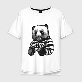 Мужская футболка хлопок Oversize с принтом Задержанный панда в Белгороде, 100% хлопок | свободный крой, круглый ворот, “спинка” длиннее передней части | бандит | медведь | опасный | панда | преступник | хипстер | хулиган