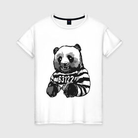 Женская футболка хлопок с принтом Задержанный панда в Белгороде, 100% хлопок | прямой крой, круглый вырез горловины, длина до линии бедер, слегка спущенное плечо | бандит | медведь | опасный | панда | преступник | хипстер | хулиган