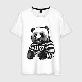 Мужская футболка хлопок с принтом Задержанный панда в Белгороде, 100% хлопок | прямой крой, круглый вырез горловины, длина до линии бедер, слегка спущенное плечо. | бандит | медведь | опасный | панда | преступник | хипстер | хулиган
