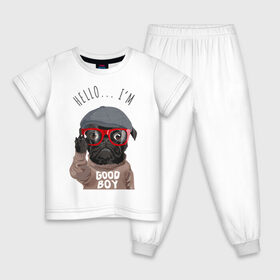 Детская пижама хлопок с принтом Хороший мальчик в Белгороде, 100% хлопок |  брюки и футболка прямого кроя, без карманов, на брюках мягкая резинка на поясе и по низу штанин
 | кепка | мальчик | мопс | очки | пёс | собака | хипстер | хороший