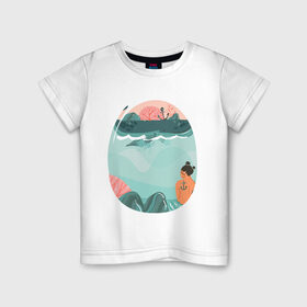 Детская футболка хлопок с принтом Подводный мир в Белгороде, 100% хлопок | круглый вырез горловины, полуприлегающий силуэт, длина до линии бедер | арт | вода | мир | подводный | природа | рисунок | русалка | сказка