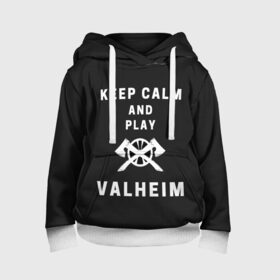 Детская толстовка 3D с принтом Keep calm and play Valheim в Белгороде, 100% полиэстер | двухслойный капюшон со шнурком для регулировки, мягкие манжеты на рукавах и по низу толстовки, спереди карман-кенгуру с мягким внутренним слоем | elder | loki | odin | the | thor | valheim | биврёст | валхейм | вальхейм | викинги | всеотец | дракар | древний | древо | ётун | йотун | локи | мира | один | тор | фенир | хель | черный лес | эйктюр