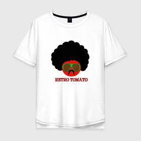 Мужская футболка хлопок Oversize с принтом Ретро томат в Белгороде, 100% хлопок | свободный крой, круглый ворот, “спинка” длиннее передней части | 80 е | afro | retro | tomato | афро | восьмидесятые | мучачос | помидор | ретро | томат
